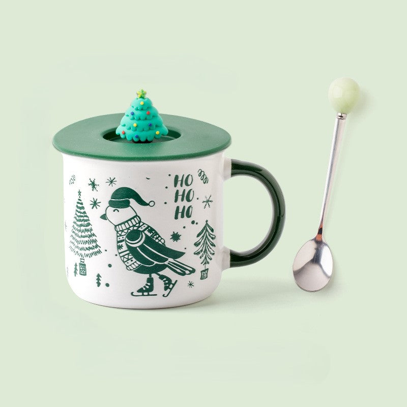 Merry Cheer Collection – Handcrafted Ceramic Christmas Mug with Lid & Spoon Gift Set