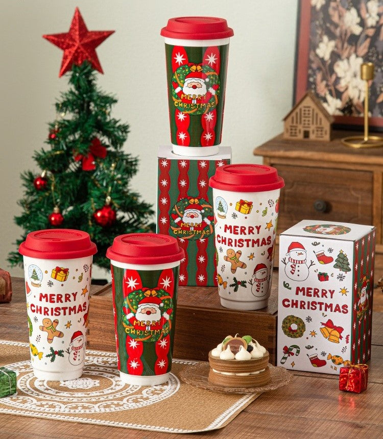 Holiday Grandeur – Large Christmas Ceramic Travel Mug with Lid Gift Set