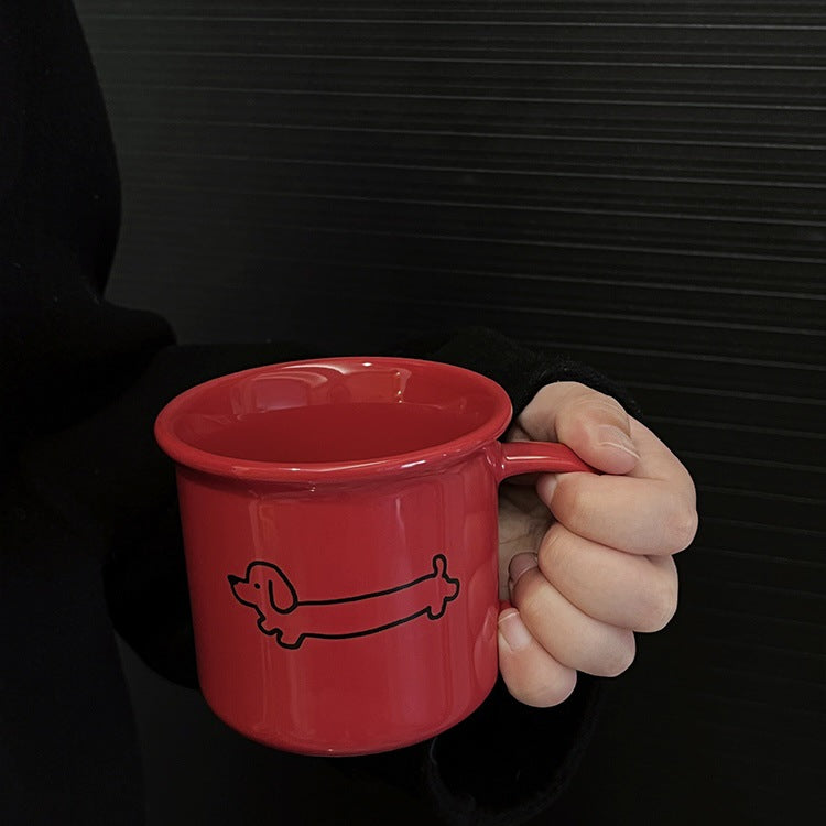 Puppy Cheer – Handcrafted Red Christmas Ceramic Mug
