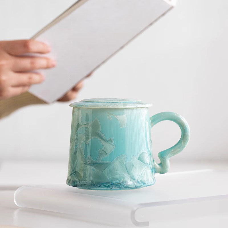 Crystal Bloom – Porcelain Glaze Coffee Mug, Artisan Made