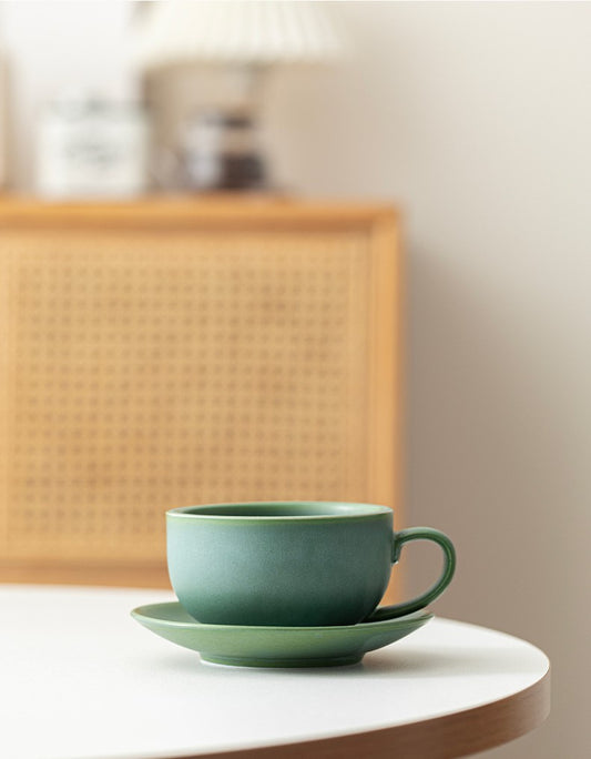 Verdant Tranquility – Handcrafted Porcelain Coffee Cup & Saucer Set