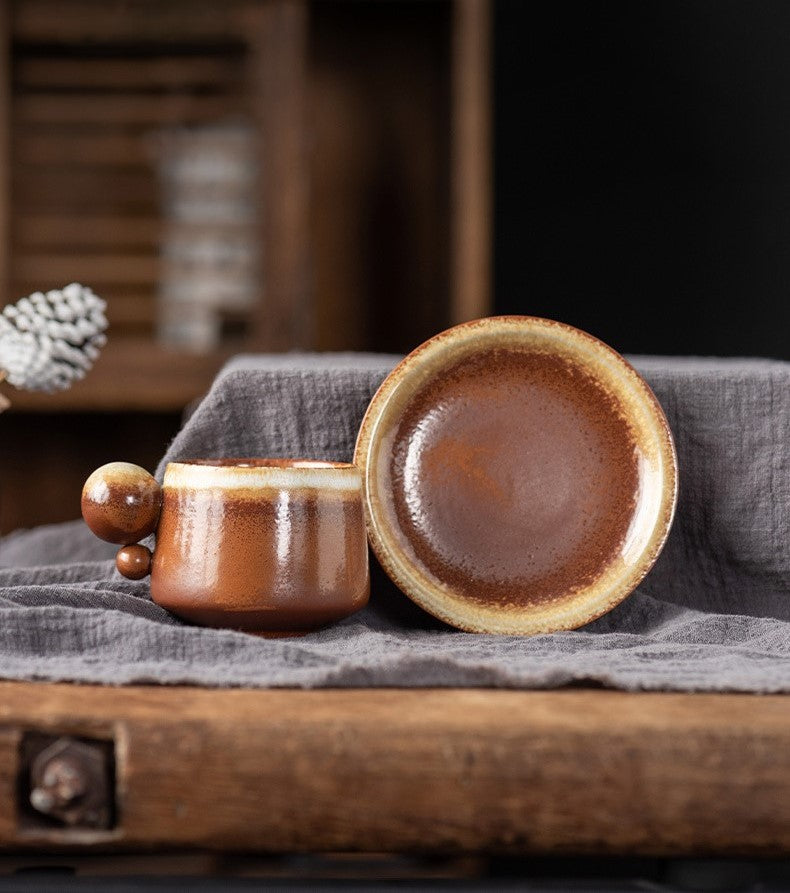 Orb-Handled Harmony – Handcrafted Kiln-Change Porcelain Coffee Cup & Saucer Set