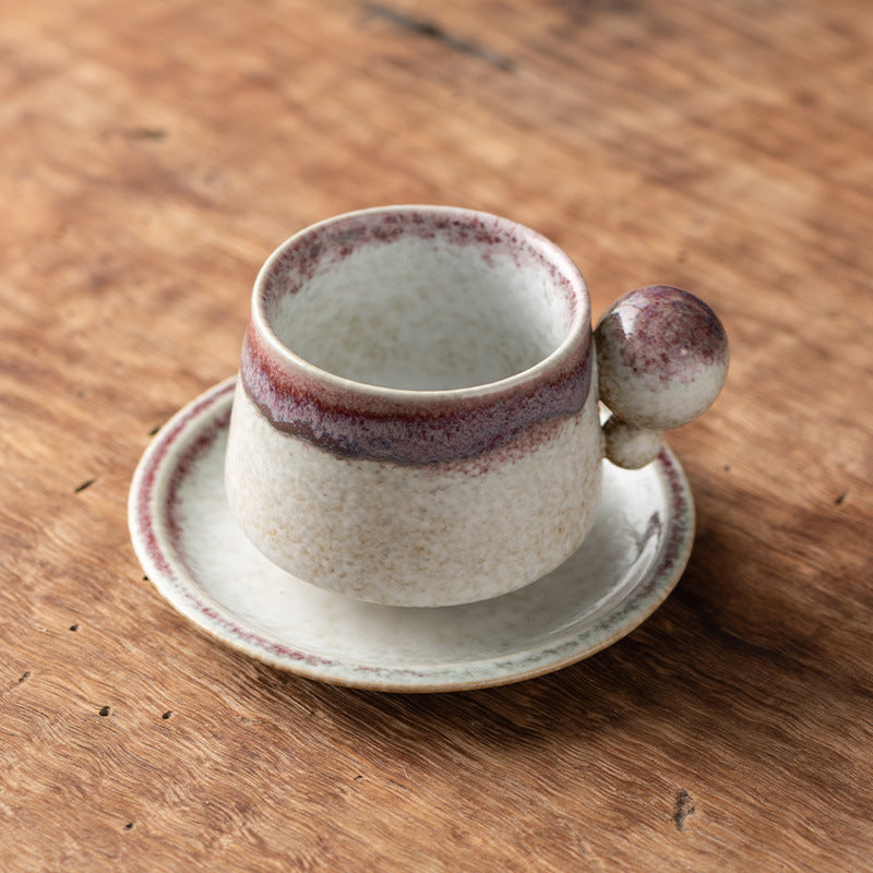 Orb-Handled Harmony – Handcrafted Kiln-Change Porcelain Coffee Cup & Saucer Set