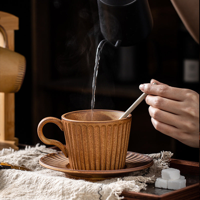 Rustic Stripe – Handcrafted Porcelain Coffee Cup & Saucer Set