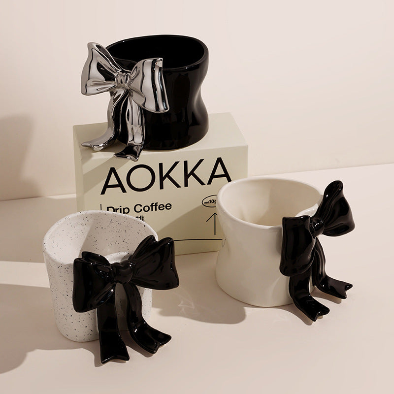 Ribbon Grace — Handmade Porcelain Coffee Cup