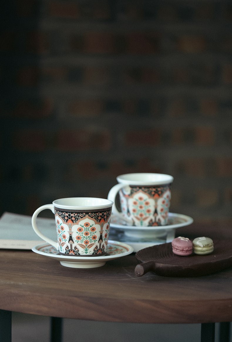 Garden Motif Elegance – Handcrafted Porcelain Coffee Cup & Saucer Set