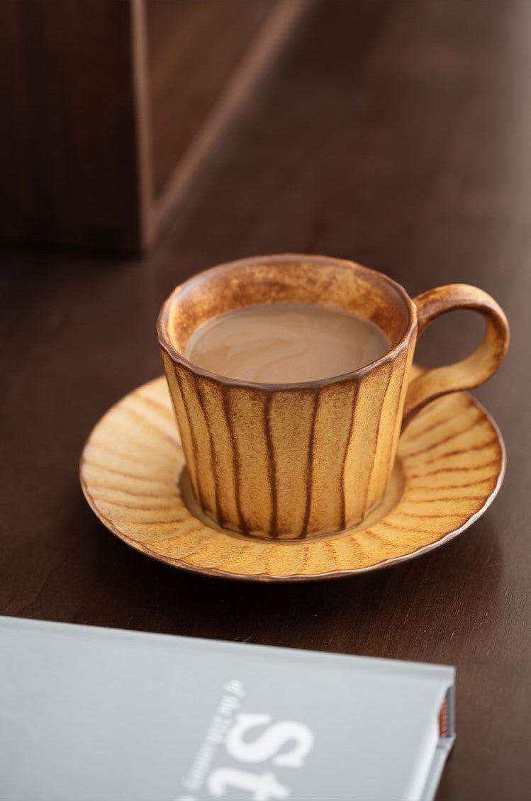 Ridge Flow – Handcrafted Wabi-Sabi Ceramic Coffee Cup with Saucer
