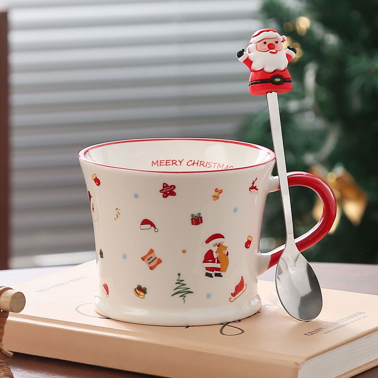 Holiday Cheer Charm – Handcrafted Christmas Ceramic Mug with Lid & Spoon Gift Cup