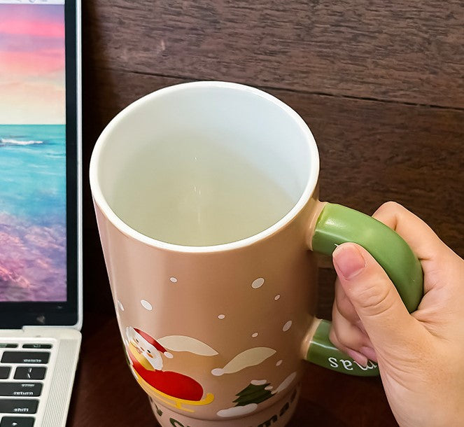 Holiday Hug – Large Christmas Ceramic Mug with Lid & Straw Gift Cup