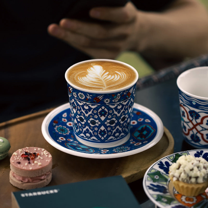 Patterned Grace – Handcrafted Ceramic Coffee Cup & Saucer Set