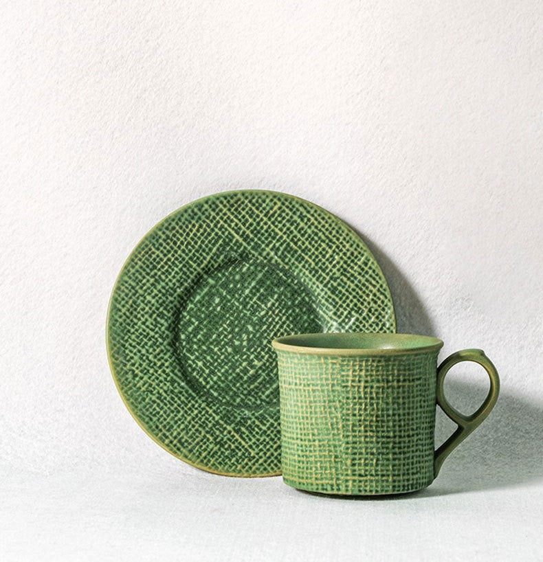 Rustic Weave – Artisanal Handcrafted Ceramic Coffee Cup & Saucer Set