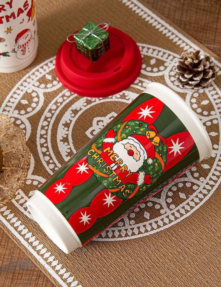 Holiday Grandeur – Large Christmas Ceramic Travel Mug with Lid Gift Set
