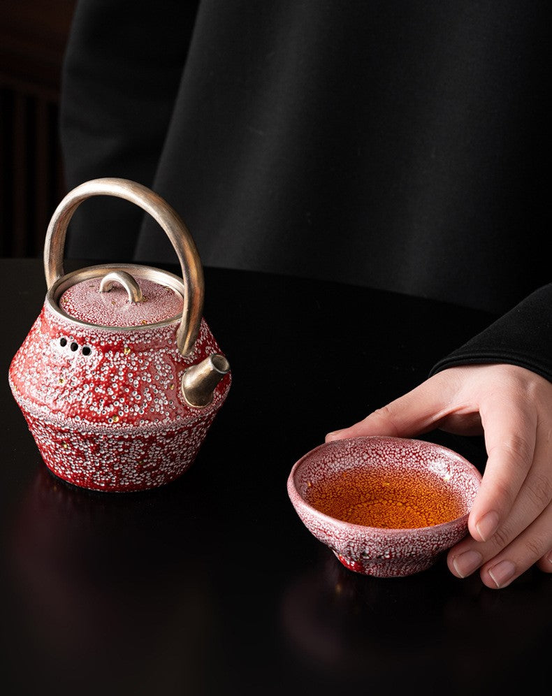 Tranquility Cups — Purple Aura Rising, Crimson Bloom, and Twilight Mist Ceramic Tea Cup Set