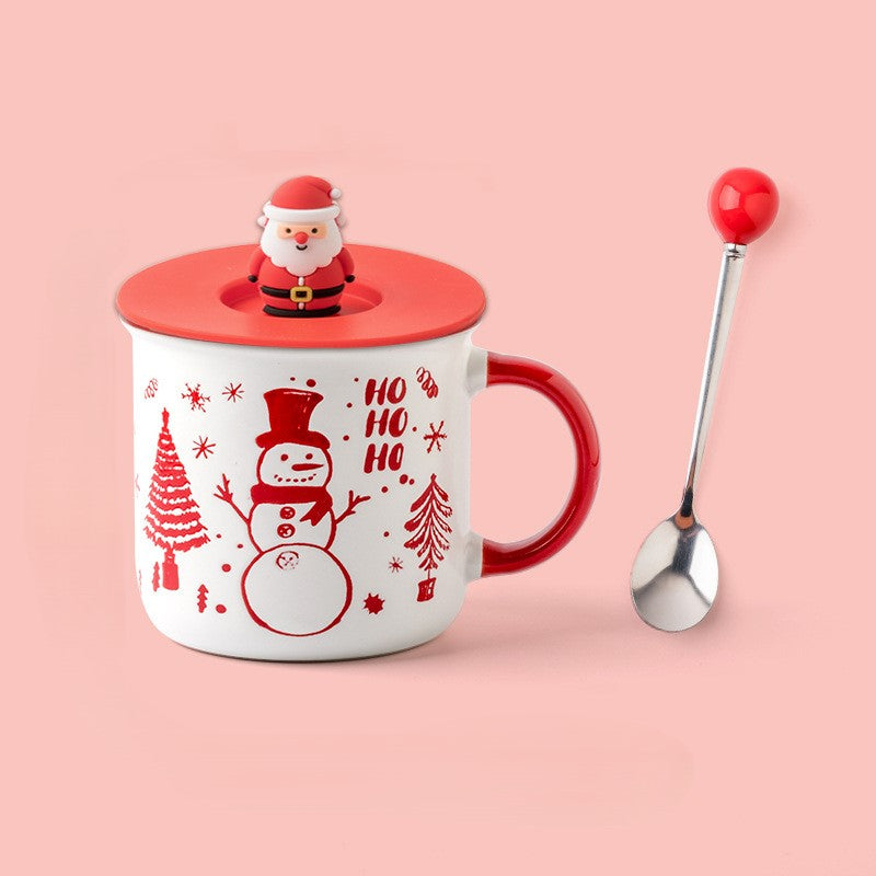 Merry Cheer Collection – Handcrafted Ceramic Christmas Mug with Lid & Spoon Gift Set