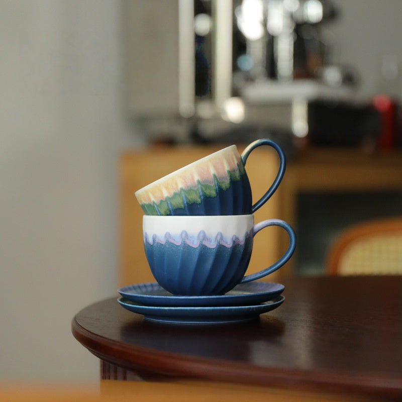 Spiral Gradient – Handcrafted Kiln-Change Ceramic Coffee Cup & Saucer