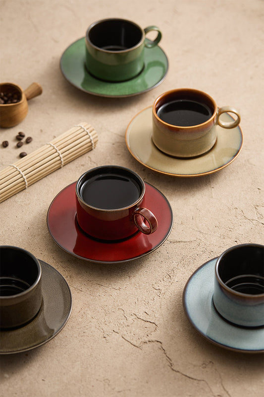 Kiln-Change Serenity – Handcrafted Porcelain Coffee Cup & Saucer Set