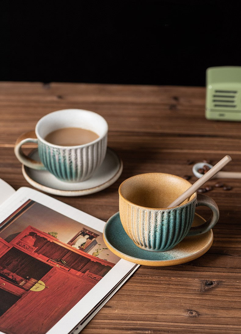 Rustic Glaze Echo – Handcrafted Porcelain Coffee Cup, Saucer & Spoon Set
