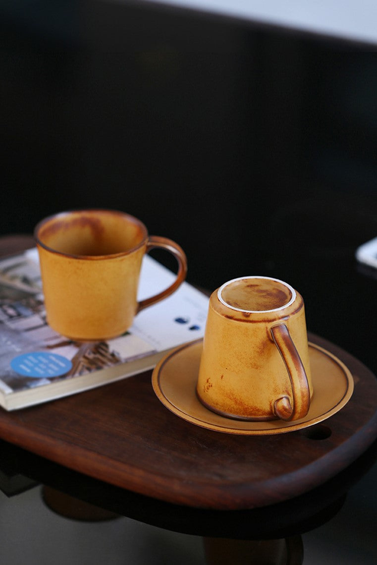Rustic Amber – Handcrafted Ceramic Coffee Cup & Saucer Set
