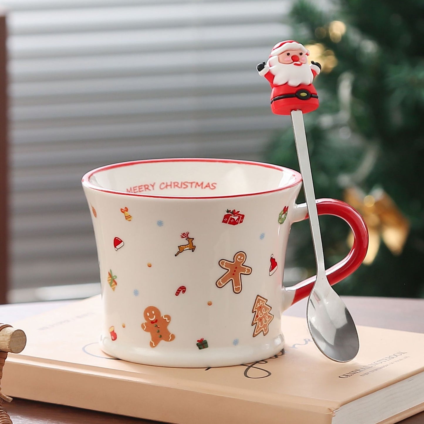 Holiday Cheer Charm – Handcrafted Christmas Ceramic Mug with Lid & Spoon Gift Cup