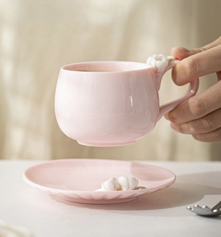 Blossom Grace – Handcrafted Porcelain Coffee Cup & Saucer Set