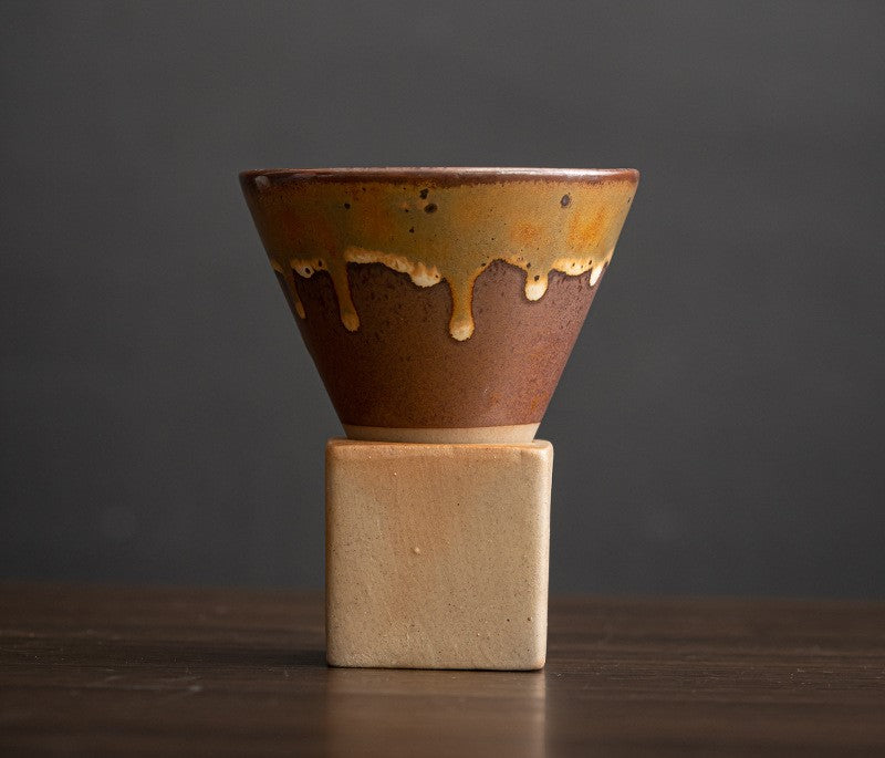 Geometric Drip Glaze – Handcrafted Porcelain Coffee Cup