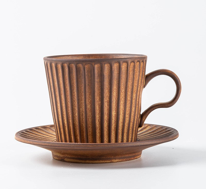 Rustic Stripe – Handcrafted Porcelain Coffee Cup & Saucer Set