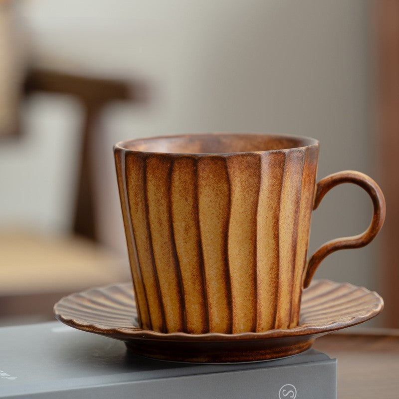 Ridge Flow – Handcrafted Wabi-Sabi Ceramic Coffee Cup with Saucer