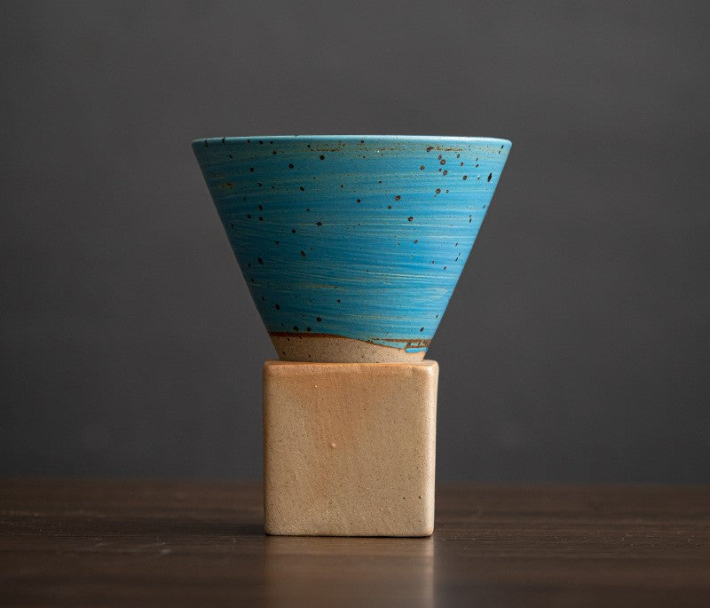 Geometric Drip Glaze – Handcrafted Porcelain Coffee Cup