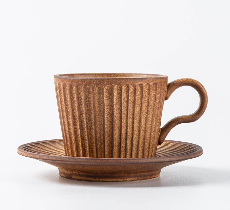 Rustic Stripe – Handcrafted Porcelain Coffee Cup & Saucer Set