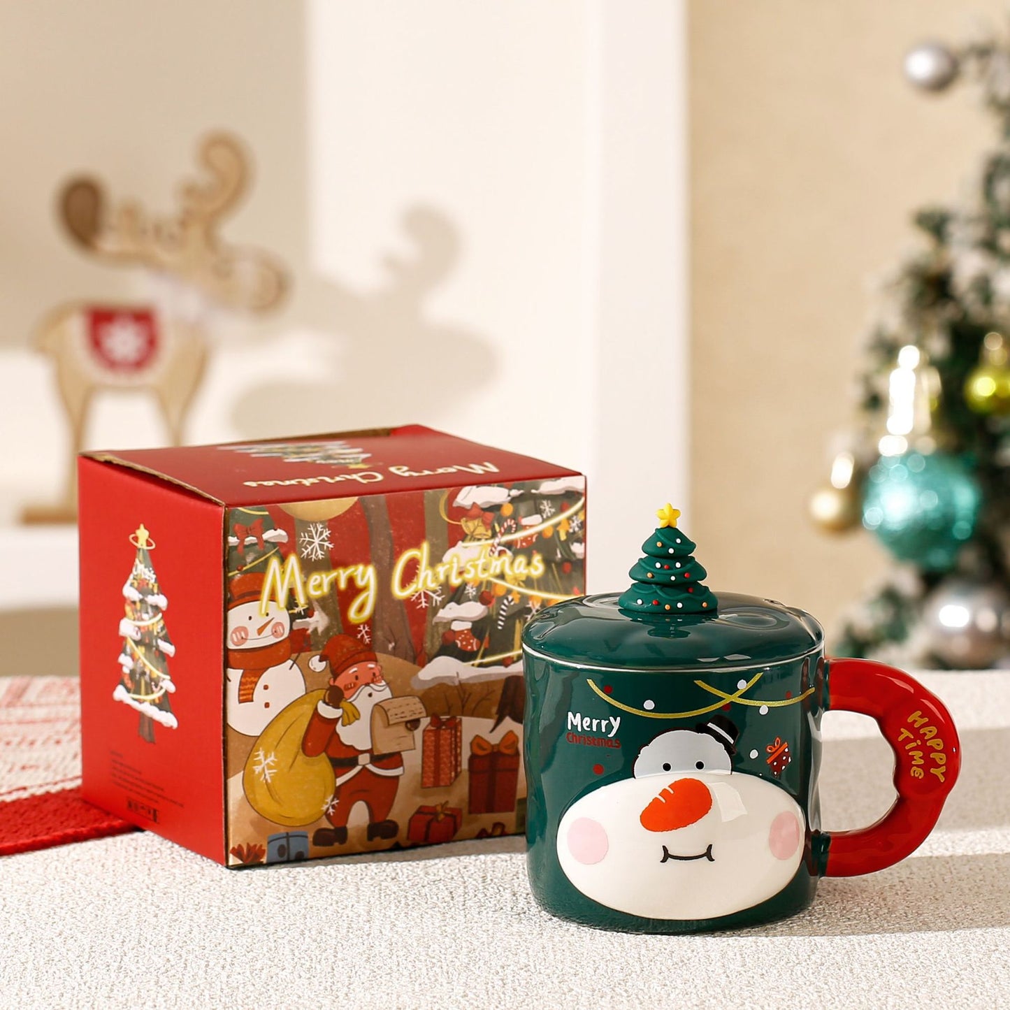 Handcrafted Christmas porcelain coffee mug, Jingdezhen ceramic holiday gift cup for coffee lovers — Solmira Living