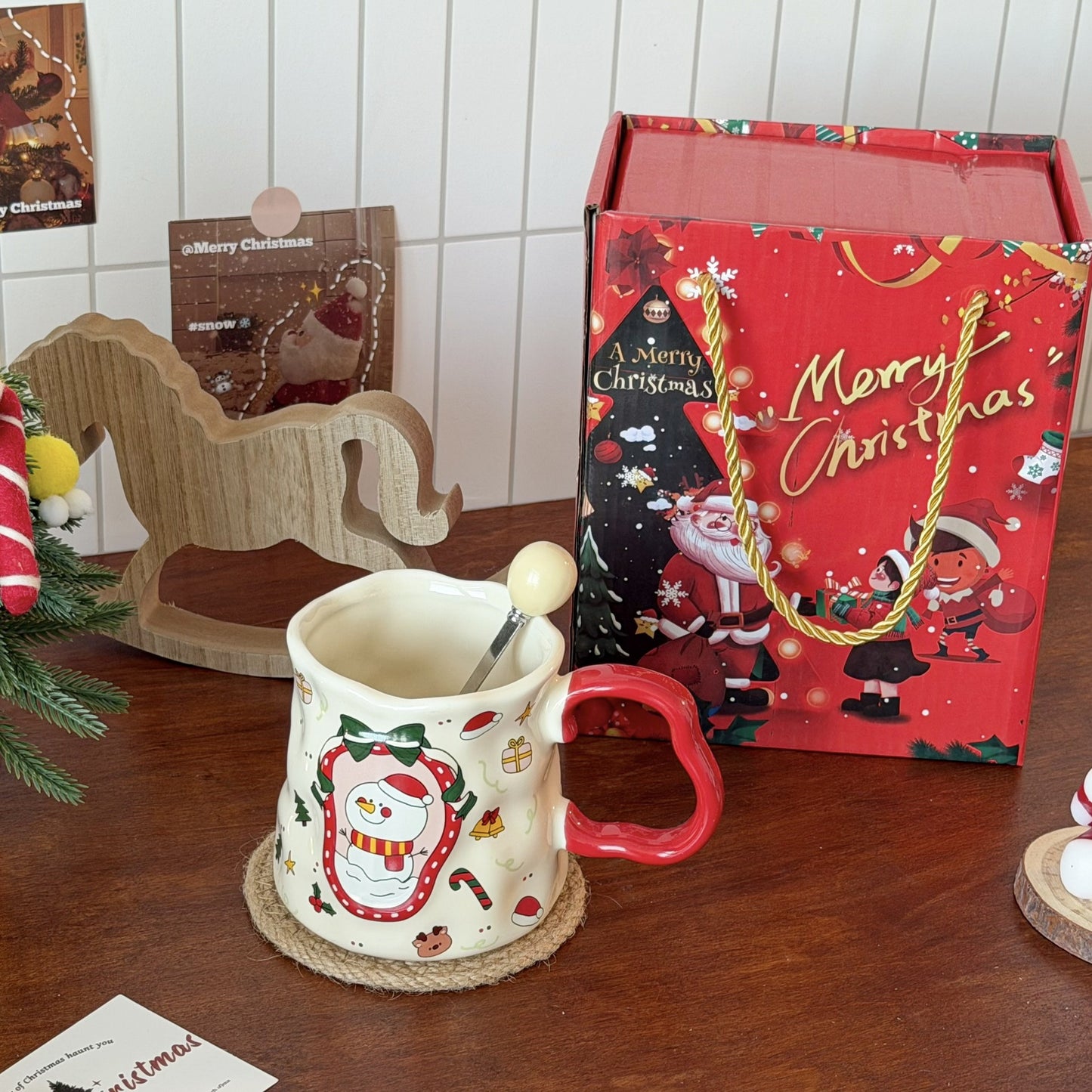 Handcrafted Christmas porcelain coffee mug, Jingdezhen ceramic holiday gift cup for coffee lovers — Solmira Living