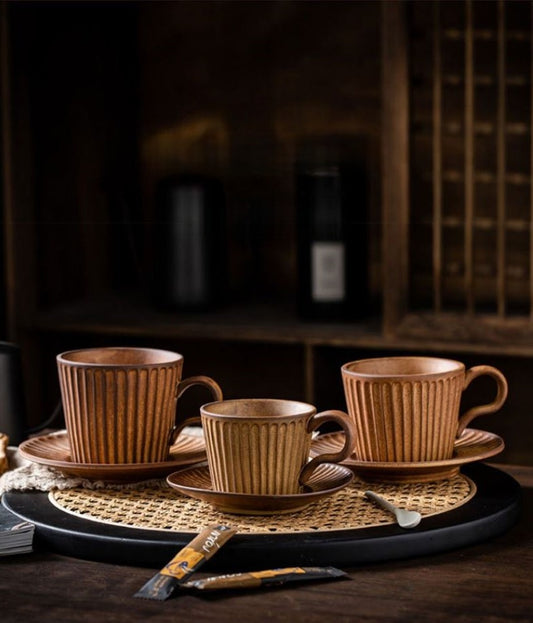 Rustic Stripe – Handcrafted Porcelain Coffee Cup & Saucer Set
