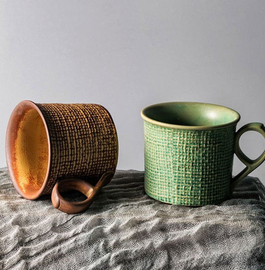 Rustic Weave – Artisanal Handcrafted Ceramic Coffee Cup & Saucer Set