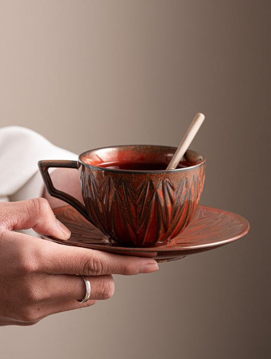 Embossed Elegance – Vintage Porcelain Coffee Cup & Saucer Set