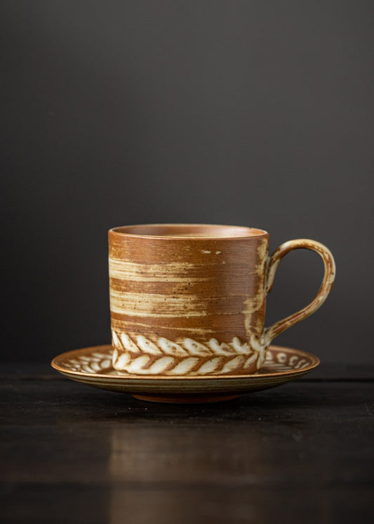 Wheat Harmony – Handcrafted Vintage Ceramic Coffee Cup & Saucer Set