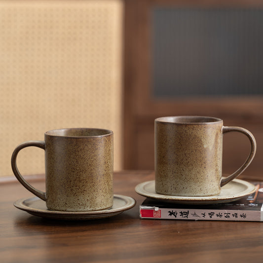 Earthen Stillness – Handcrafted Rustic Ceramic Straight Coffee Cup with Saucer