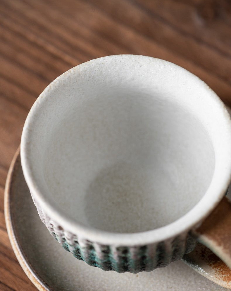 Rustic Glaze Echo – Handcrafted Porcelain Coffee Cup, Saucer & Spoon Set
