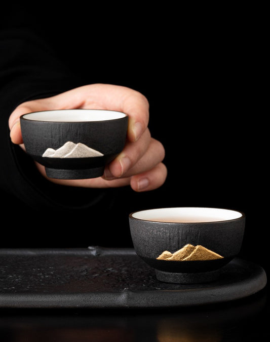 Golden And Silver Mountain — Handcrafted  Porcelain Tea Cups Set