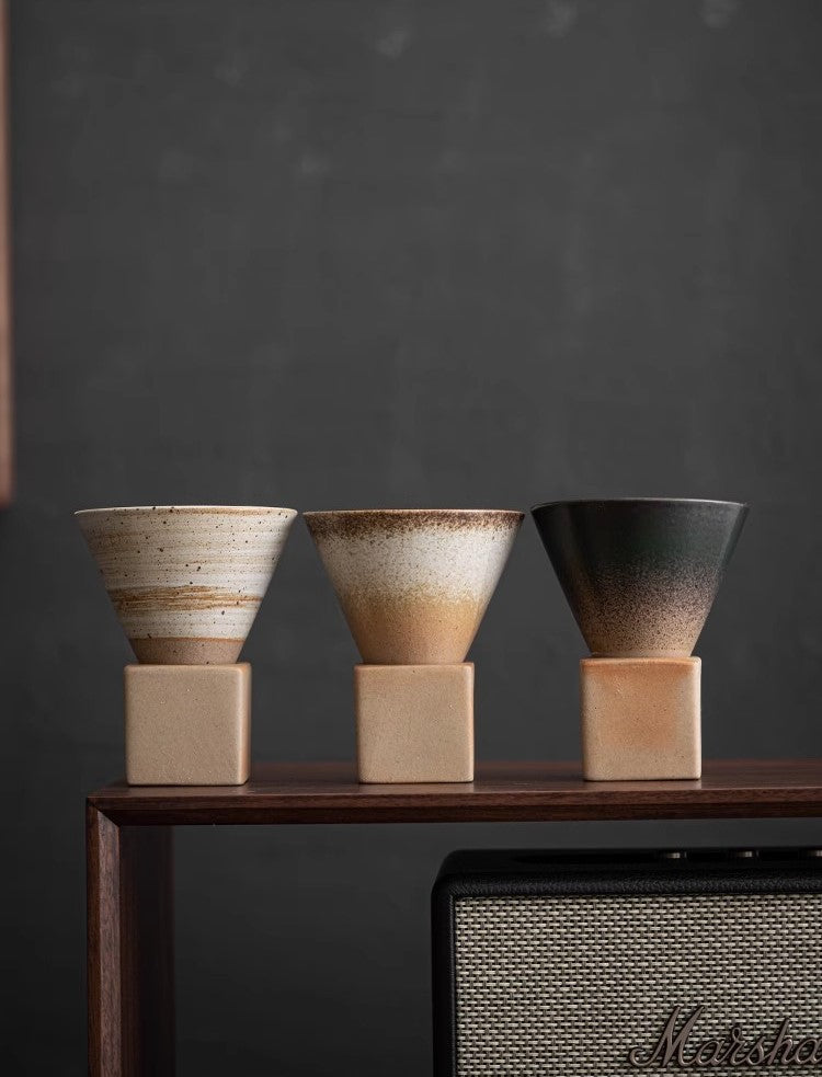 Geometric Drip Glaze – Handcrafted Porcelain Coffee Cup