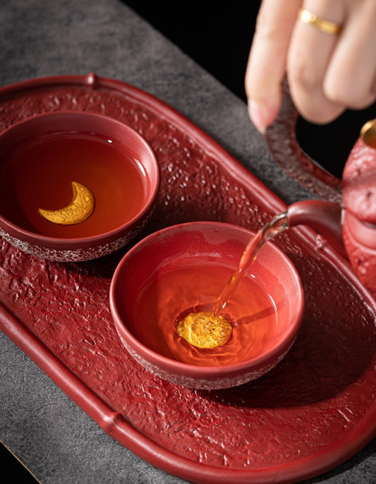 Sun & Moon Harmony — Handcrafted Forbidden City red Porcelain Tea Cup Set