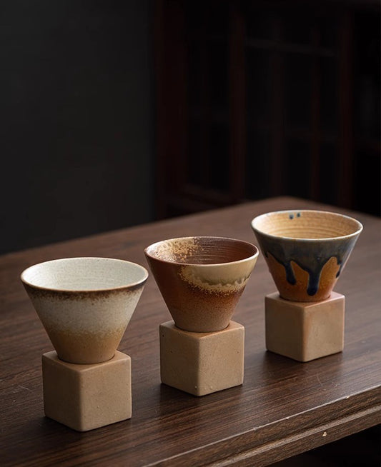 Geometric Drip Glaze – Handcrafted Porcelain Coffee Cup