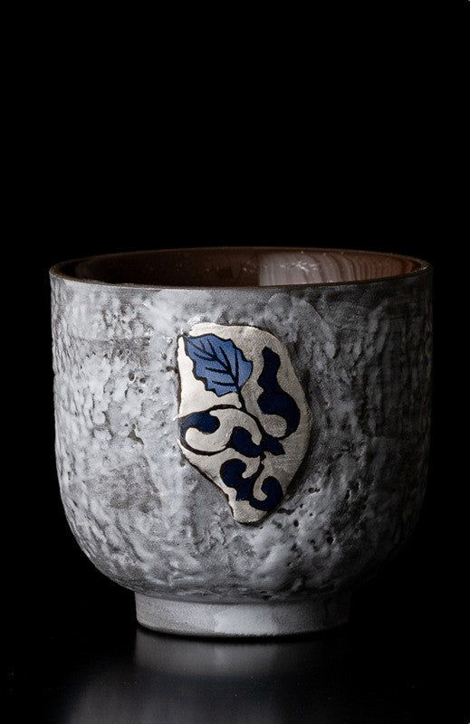 Gold And Silver Floral Emblems Ceramic Tea Cup Duo with Wooden Tray