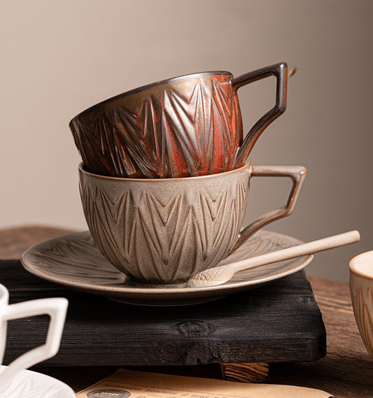 Embossed Elegance – Vintage Porcelain Coffee Cup & Saucer Set