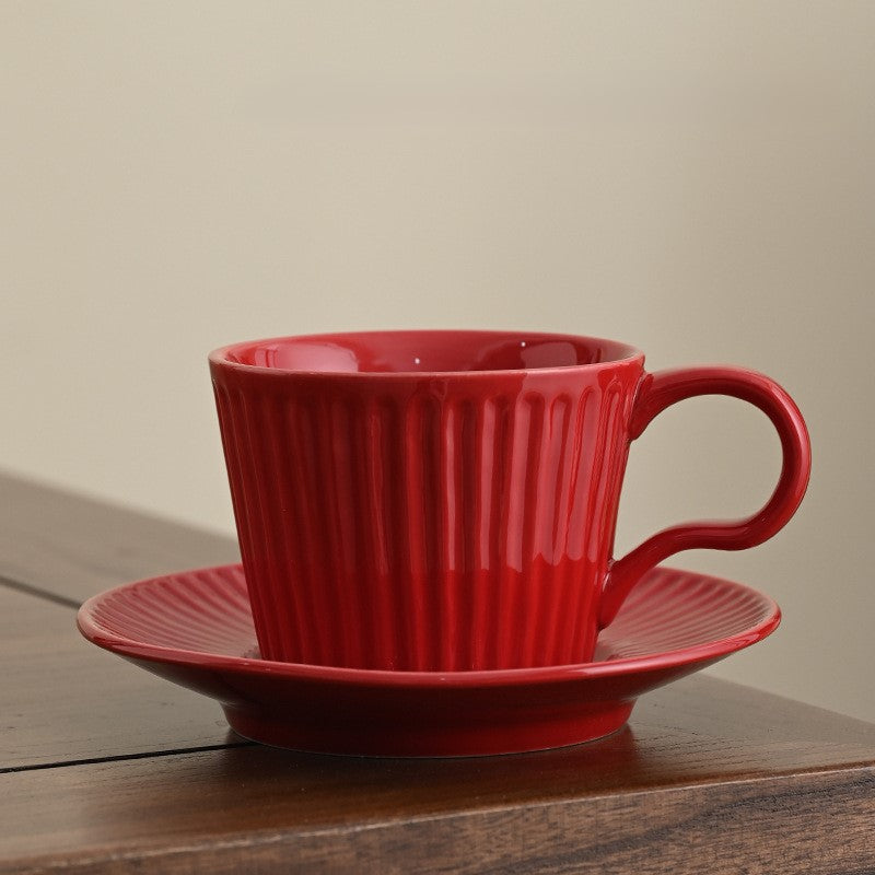 Ripple Glow – Vintage Red Ceramic Coffee Cup & Saucer Set