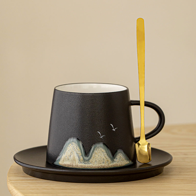 Mountain Whisper – Porcelain Coffee Cup & Saucer with Spoon
