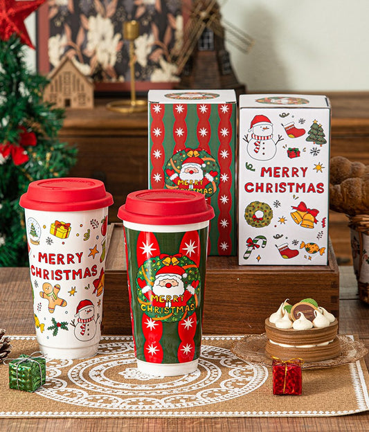 Holiday Grandeur – Large Christmas Ceramic Travel Mug with Lid Gift Set