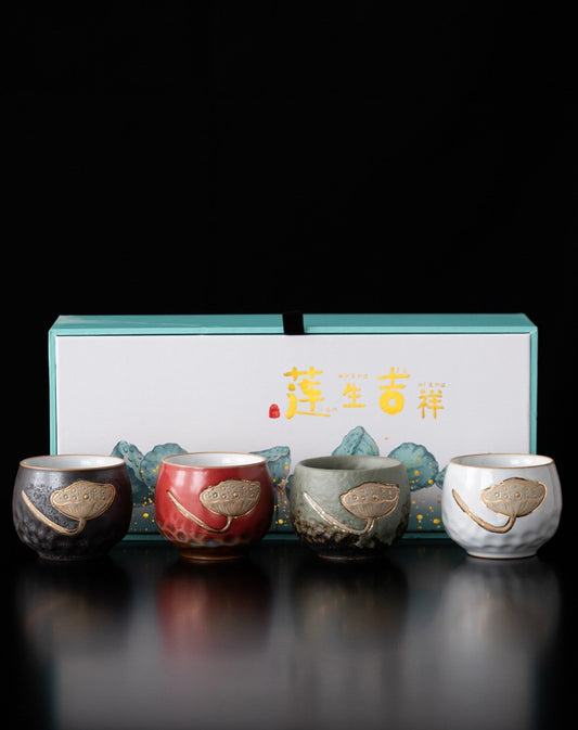 Lotus Harmony – Handcrafted Porcelain Tea Cup Gift Set (Four Seasons Collection)