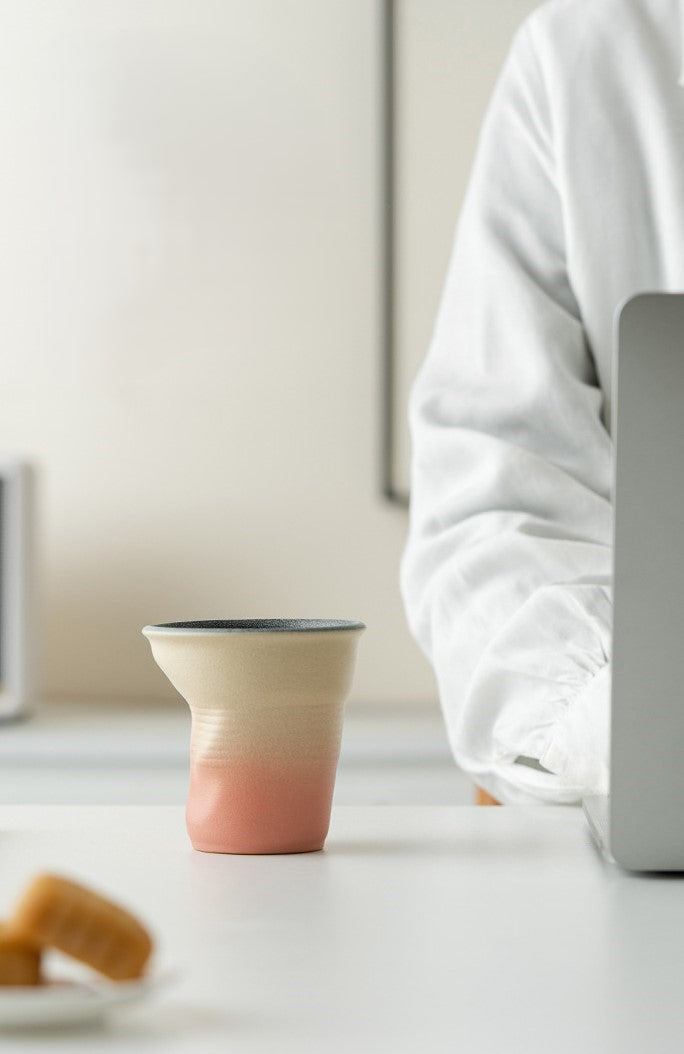 Folded Echo – Handcrafted Ceramic Coffee Cup with Origami Texture