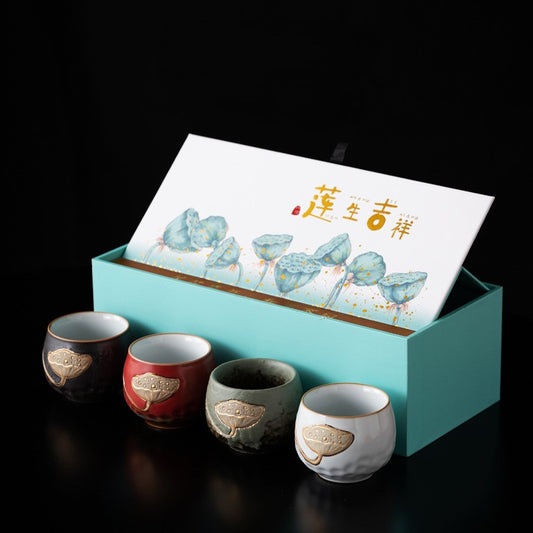 Lotus Harmony – Handcrafted Porcelain Tea Cup Gift Set (Four Seasons Collection)