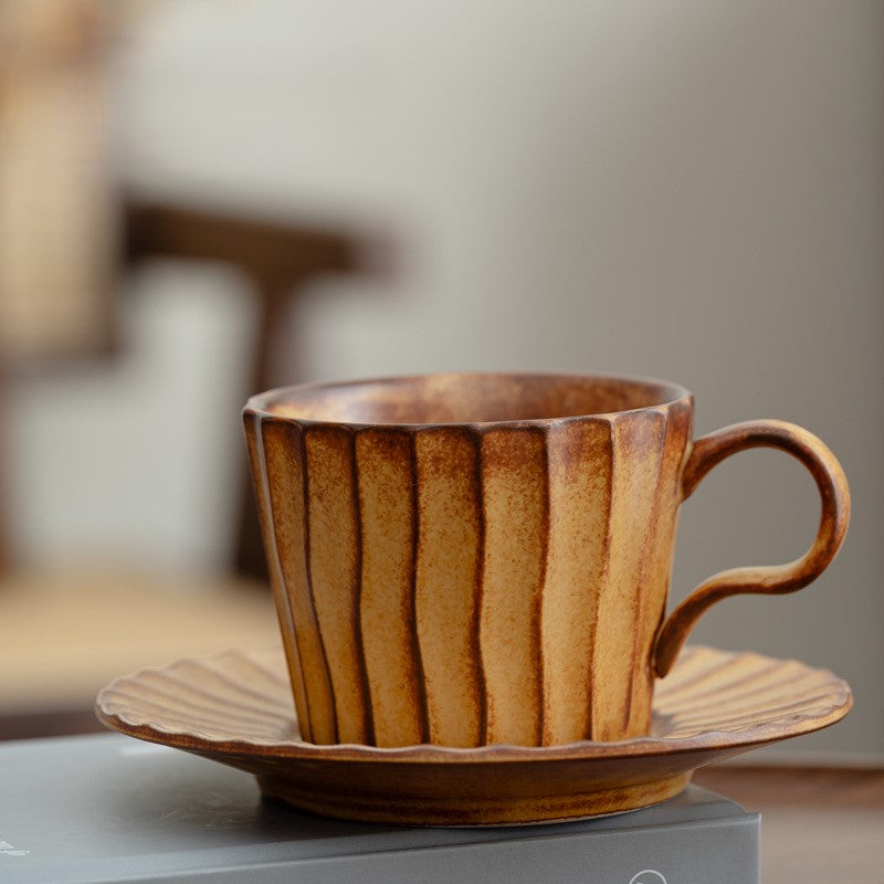 Ridge Flow – Handcrafted Wabi-Sabi Ceramic Coffee Cup with Saucer